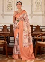 Soft Nylon Orange Party Wear Printed Saree